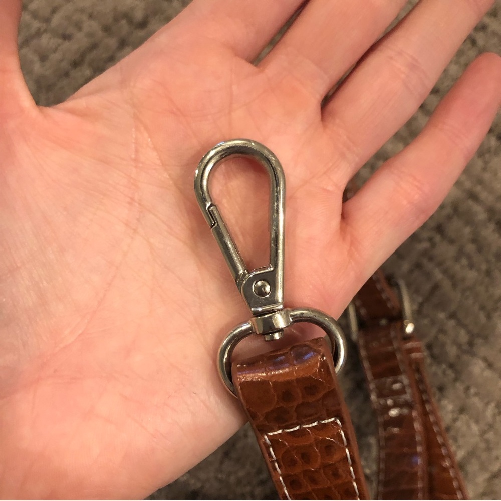 Brown Faux Croc Leather Buckle Crossbody Bag - Picture 9 of 13